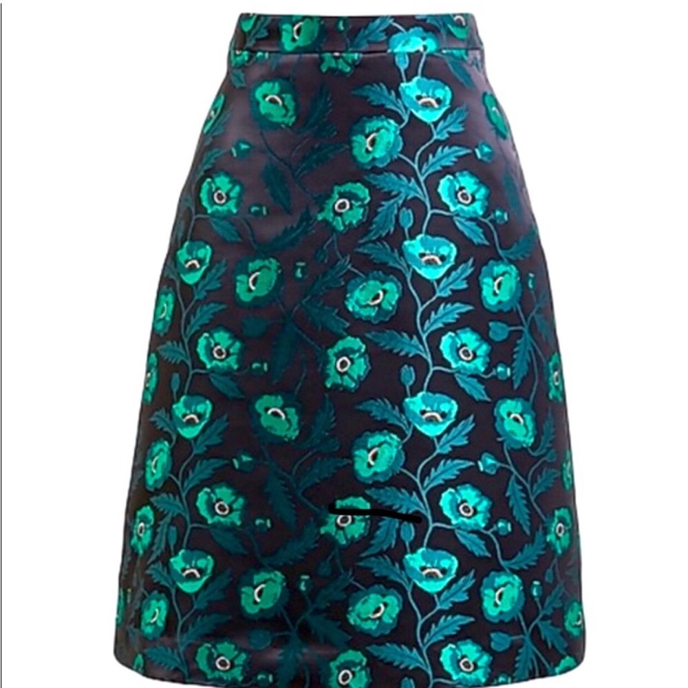 J. Crew Emmie Poppy A-Line Party Skirt Green Floral Jacquard Size 2